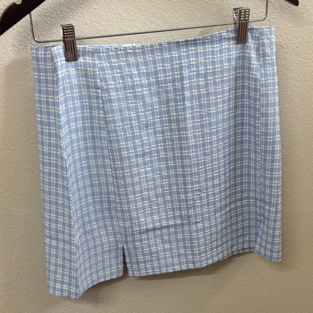 SHEIN Light Blue Checkered Mini Skirt
